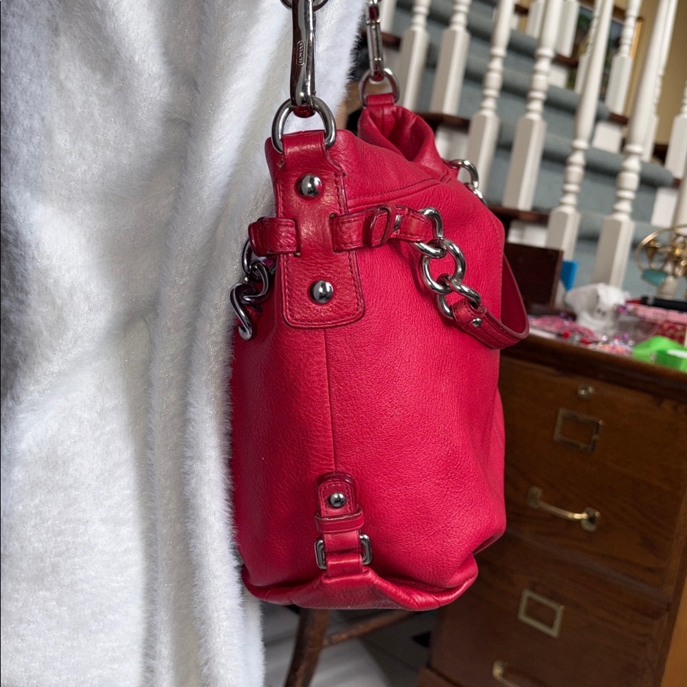 Coach Brooke  shoulder bag Satchel pebbled leather  Red 14142  Silvertone Hw EUC - Picture 4 of 17